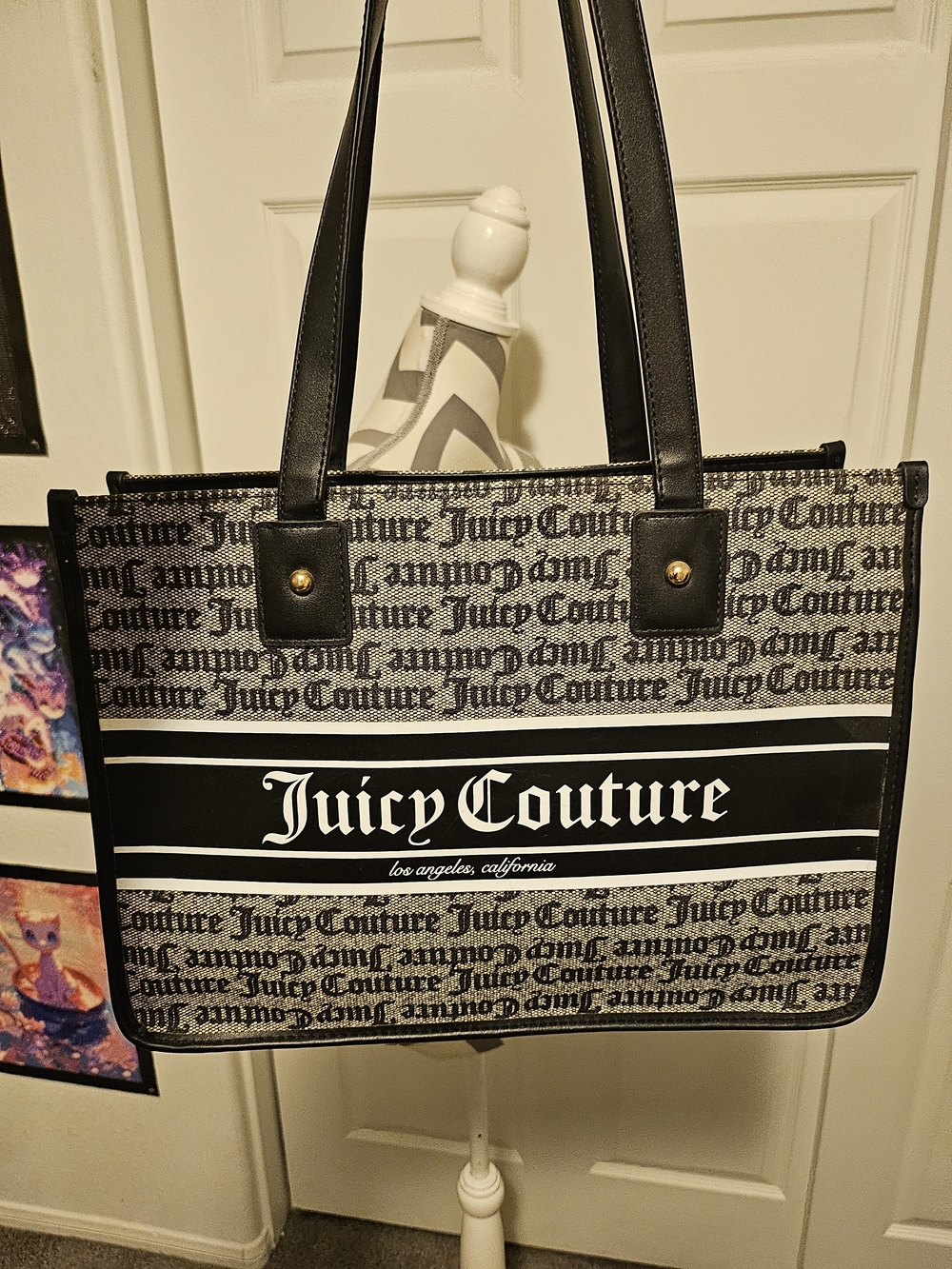 Juicy Couture Black and White Logo Shoulder Tote - Picture 2 of 9